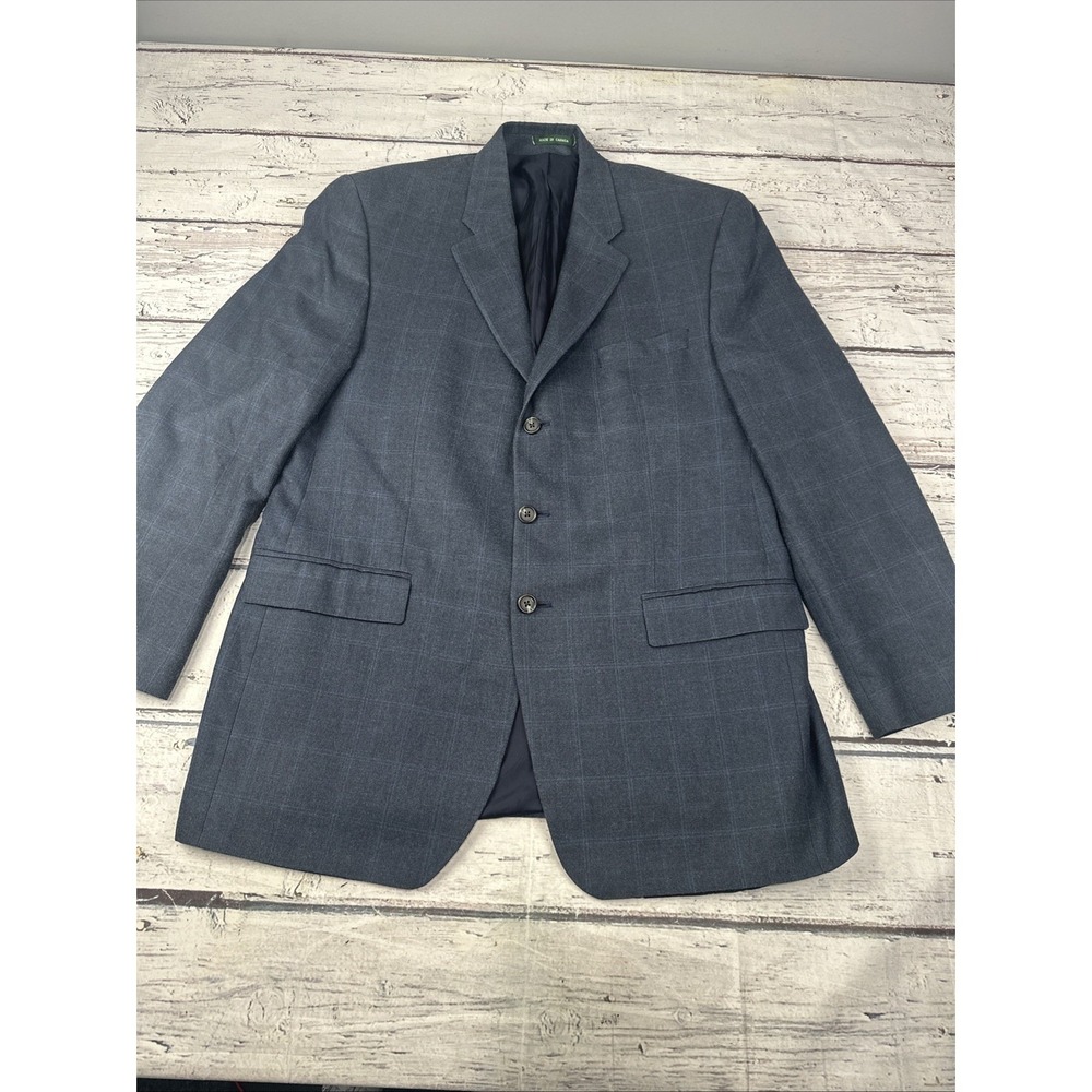 Polo Ralph Lauren Blazer Mens 44 Long Blue Plaid Silk Wool Classic Sport Coat
